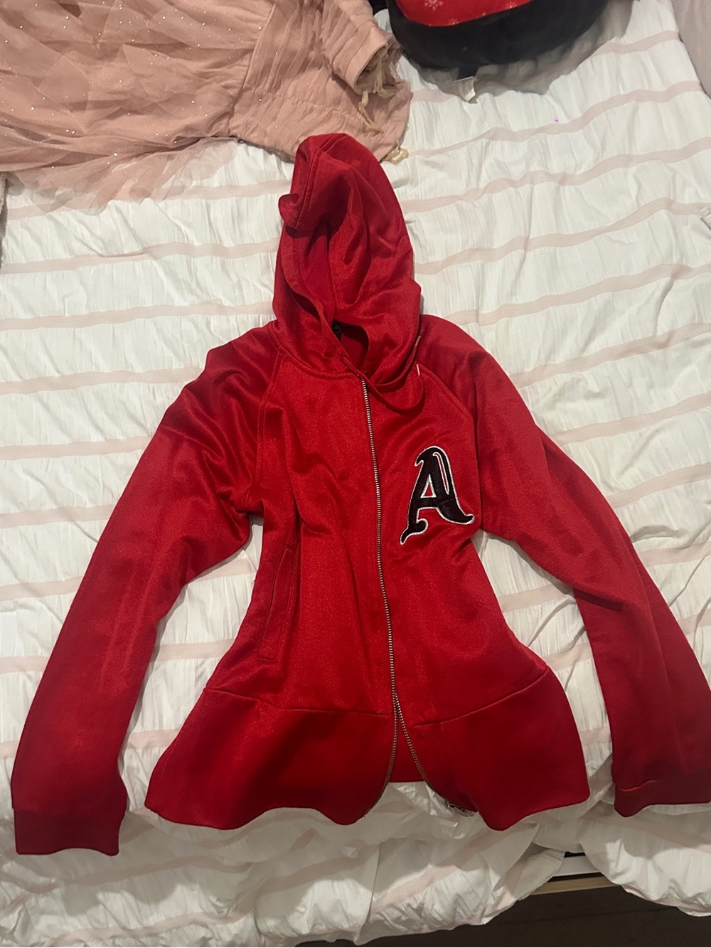 H&M Red Hooded Zip-Up Jacket with 'A' Patch
